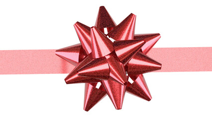 Red Metallic Gift Bow on Ribbon PNG image 3D render..