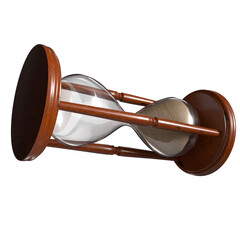 Classic Wooden Hourglass with Flowing Sand png image 3d render.