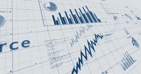 Ecommerce shopping online business charts and graphs diagram seamless and loopable on paper 3d concept animation