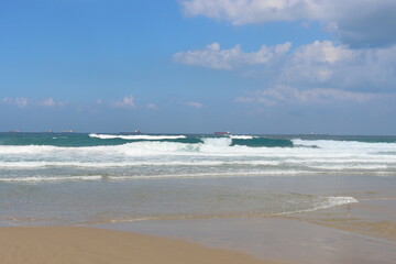 beautiful beach and tropical sea on blue sky background, nature series