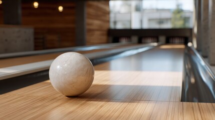 Smooth Bowling Ball Sliding Gracefully Towards Pins in Modern Bowling Alley