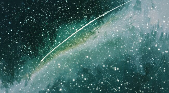 Abstract cosmic scene, with a streak of light and scattered stars in teal and teal-grey hues