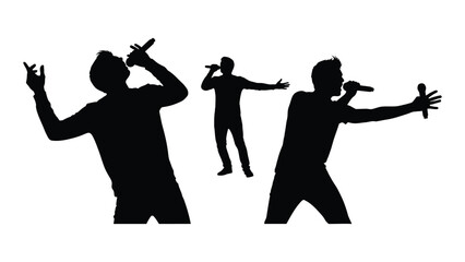 Silhouettes of singers performing isolated on white background, Vector
