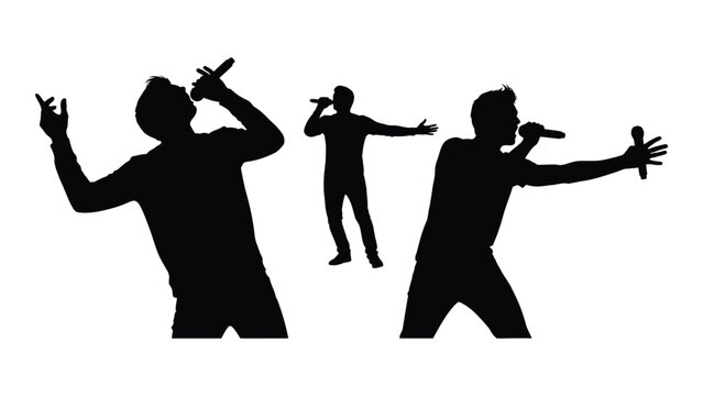 Silhouettes of singers performing isolated on white background, Vector