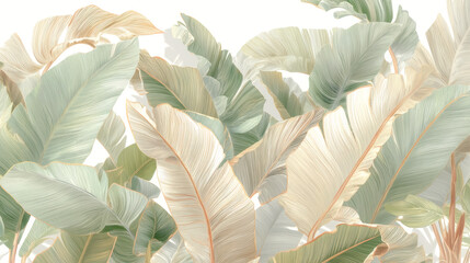Modern Minimal Tropical, Simplified banana leaf art with clean lines and muted colors, ideal for minimal home decor, Nordic style wallpaper, and modern fabric prints.