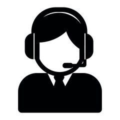 Call Center Agent Icon with Headset – Customer Support Representative Silhouette