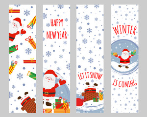  Set of bookmarks with cute Santa Claus and gifts.