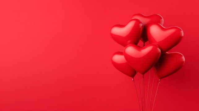 A cluster of glossy red heart-shaped balloons floats gracefully, creating a lively atmosphere that celebrates love and affection
