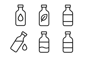 Fototapeta premium Minimalist outline icons of bottles with various designs and symbols