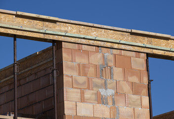 Concrete formwork structure at an active construction site