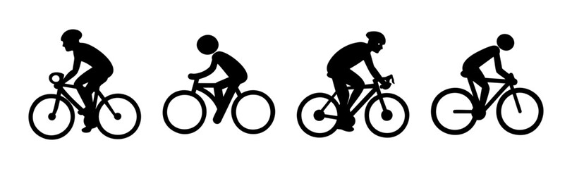 Set of diverse cyclist silhouettes illustrating bike riding
