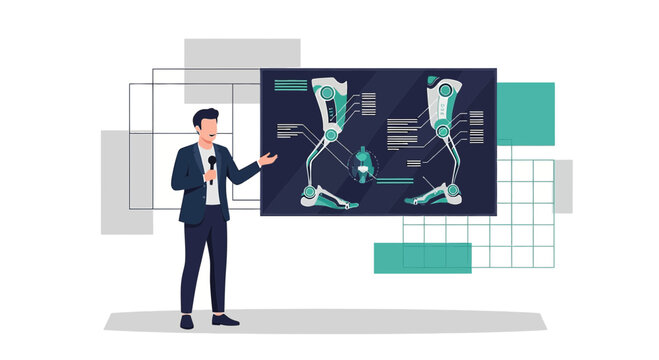 Innovative biomedical engineering presentation showcasing advanced prosthetic leg design and