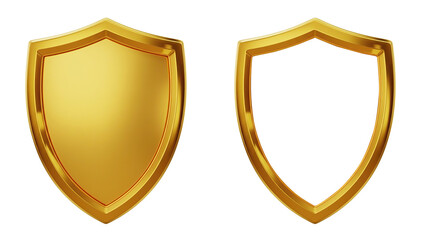 A set of two golden shields in PNG format on a transparent background. A collection of security shield icons.