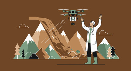 Innovative healthcare professional using drone technology for post avalanche assistance in