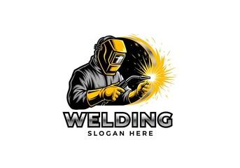 Welding Logo with Protective Gear and Bright Sparks