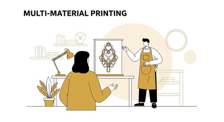 Innovative jewelry creation: 3D printing and design consultation in a modern studio setting