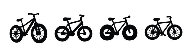 Fototapeta premium Four different bicycle silhouettes line on white background