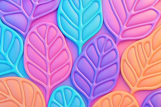 Abstract colorful leaf pattern with soft gradient hues and embossed texture on smooth background design for vibrant nature-inspired concept wall art. Ai generative