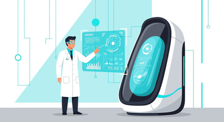 Innovative medical technology, futuristic healthcare solutions and data analysis using advanced