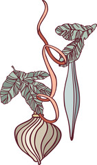 Happy New Year! Merry Christmas! A composition of isolated elements (illustrations) on the theme of the winter holidays in a vintage color scheme. Digital illustration with outline.