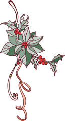 Happy New Year! Merry Christmas! A composition of isolated elements (illustrations) on the theme of the winter holidays in a vintage color scheme. Digital illustration with outline.