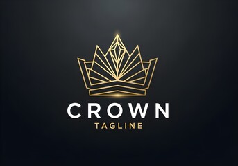Geometric Gold Crown Logo with Bold Typography on Dark Gradient