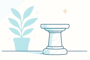 Marble pedestal with potted plant on minimalist light background, clean copyspace and concept design template for advertising or banner use. Ai generative