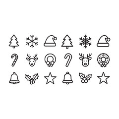 Christmas Holiday Line Icons Set – Tree Reindeer Candy Cane Minimal Outline Pack
