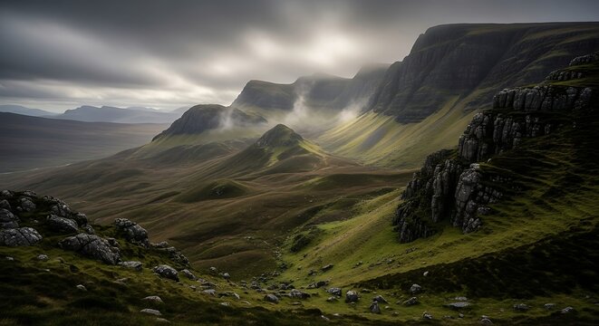 Breathtaking View of the Scottish Highlands Quiraing's Rugged Beauty - Powered by Adobe