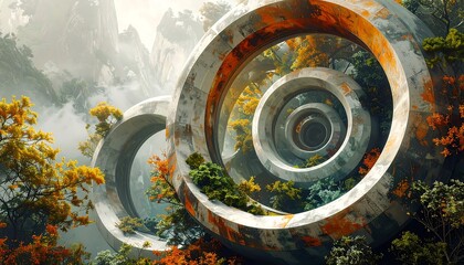 Futuristic Rings in Nature - A Vision of Sustainable Architecture.