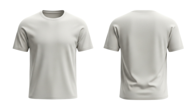 Front and back view of a plain grey tshirt, isolated on transparent background