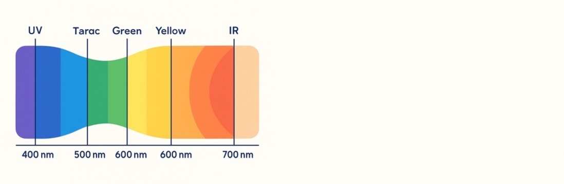 Colorful electromagnetic spectrum chart with UV to IR wavelength range on light background for science poster or educational banner template. Ai generative