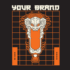 Japanese Demon Oni Mask Logo Design vector illustration	
