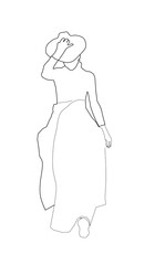Sketch of a woman dancing holding a hat