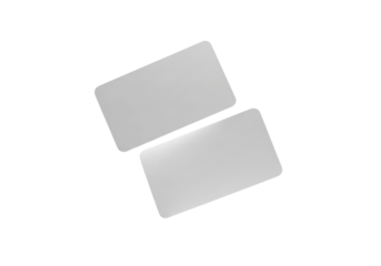 Two blank white plastic cards isolated on transparent background