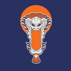 Japanese Demon Oni Mask Logo Design vector illustration	
