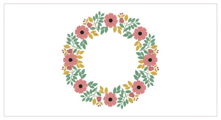 A delicate floral wreath composed of red yellow and green botanical elements