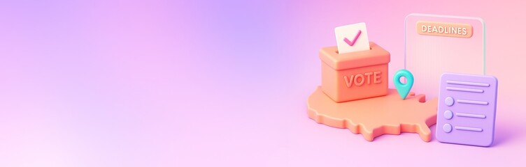 Voting concept with ballot box, checklist, and map on pastel background for election awareness, deadlines or promotion posters and banners. Ai generative
