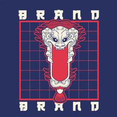 Japanese Demon Oni Mask Logo Design vector illustration	
