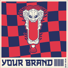 Japanese Demon Oni Mask Logo Design vector illustration	
