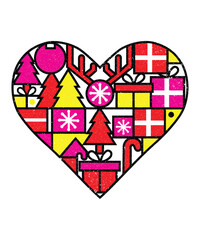 Distressed Christmas Heart Icons Retro Festive Design.