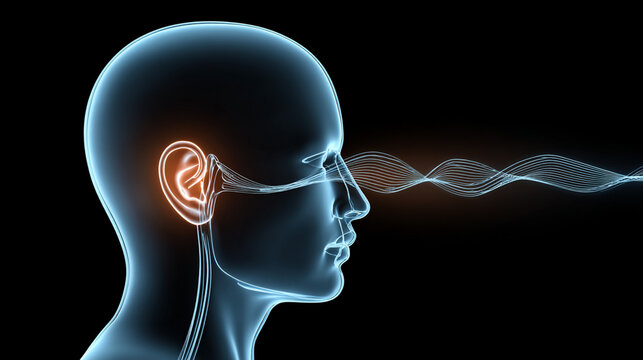 Digital Ear with Sound Waves Representing Hearing Loss and Deafness
