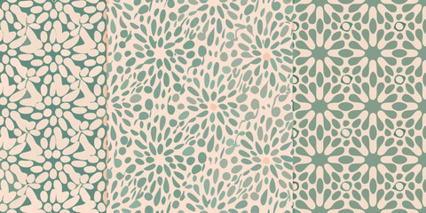 Abstract floral pattern in pastel colors with three variations