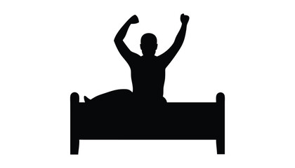 A silhouette of man stretching in bed feeling refreshed vector illustration