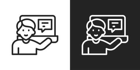 Presentation Icon In Line Version On Black And White Background