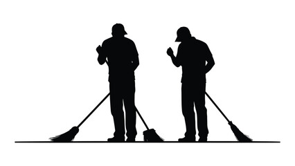 Sweepers with brooms silhouettes isolated on white background, Vector