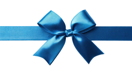 blue gift ribbon with a bow tied in the center, horizontal layout.