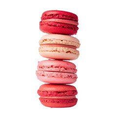 red and pink macarons stack isolated on white background -