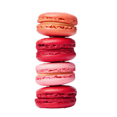 red and pink macarons stack isolated on white background -