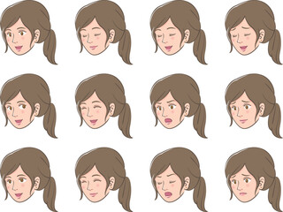 若い女性の顔の表情違い